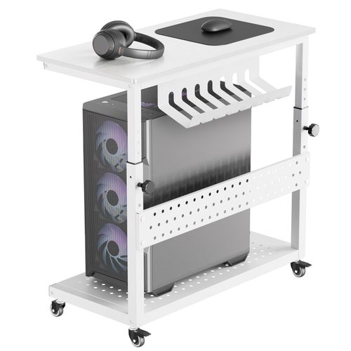 2-Tier PC Stand Computer Cart, Adjustable Tower Stand Cart Mobile CPU Holders — image 2