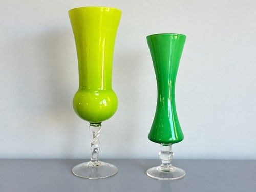 Green Glass Champagne Flute, Clear Stem & Base, Green Bowl Stemmed Glass