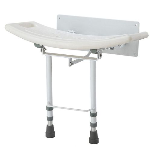 Wall Mounted Folding Down Shower Seat with Adjustable Legs & Gripping Handles — image 2