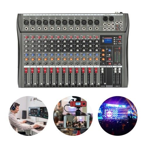 12 Channel Sound Audio Mixer Bluetooth USB DJ Live Studio Mixing Console Amplifi