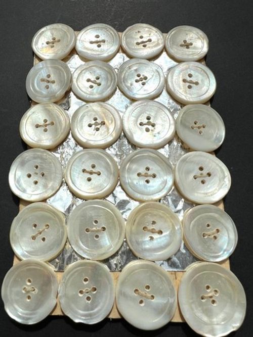 Sheet of 24 Vintage 1930s/40s Hand Cut Mother of Pearl 2cm Buttons
