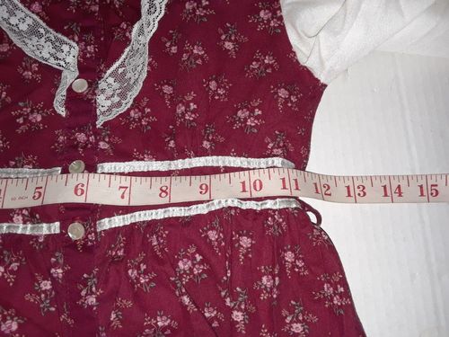 Vintage Robyn Sue Girls Dress Size 10 Prairie Style Burgundy Floral Long Sleeve — image 6