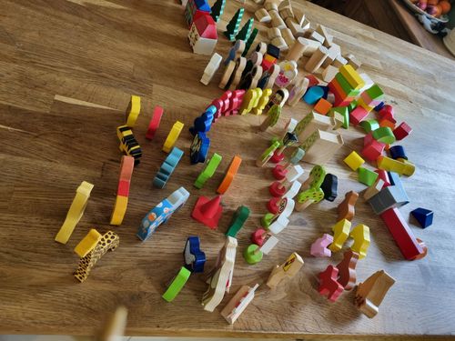 Big jigs Wooden Toy Bundle 160 + Pieces. Farm Zoo  People Trees Shops Signs Etc — image 16