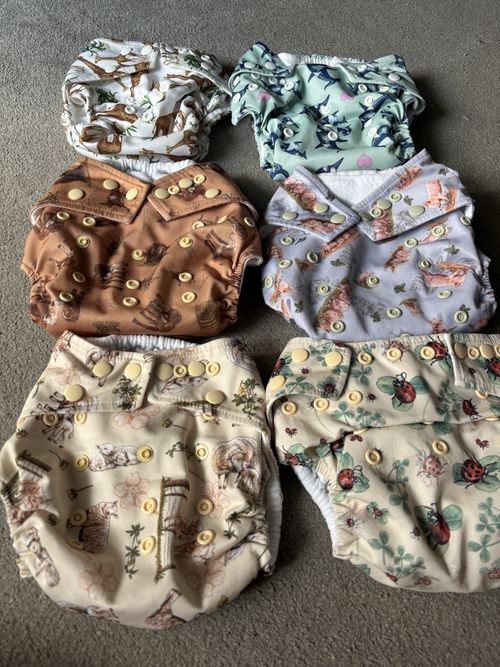 6x Little Lamb Reusable Nappies, One Size Adjustable Excellent Condition — image 1