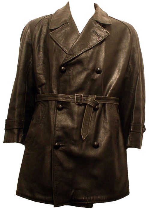 60'S Leather Biker Coat Jacket Double Breasted Italian Ex Govt Wool Lined Black — image 7