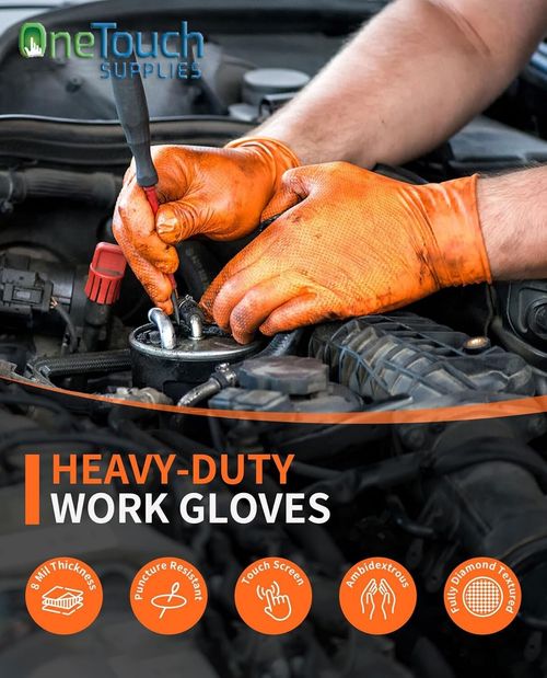 Disposable Orange Extra Strong Thick Diamond Grip Nitrile Gloves Mechanic of 100 — image 5