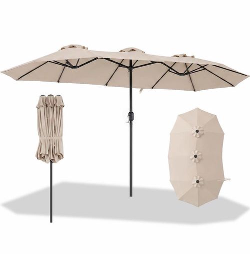 3.8m Double-Sided Patio Parasol Beige Extra Large Sun Umbrella Crank Umbrella Uk — image 10