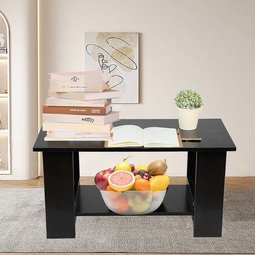 Modern Coffee Table Living Room Tea Side End Desk With Lower Storage Shelf Black — image 9