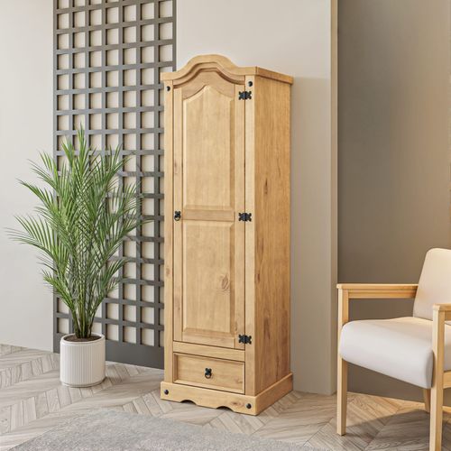 Corona Wardrobe 1 Door 1 Drawer Arch Top Robe Mexican Solid Pine — image 1