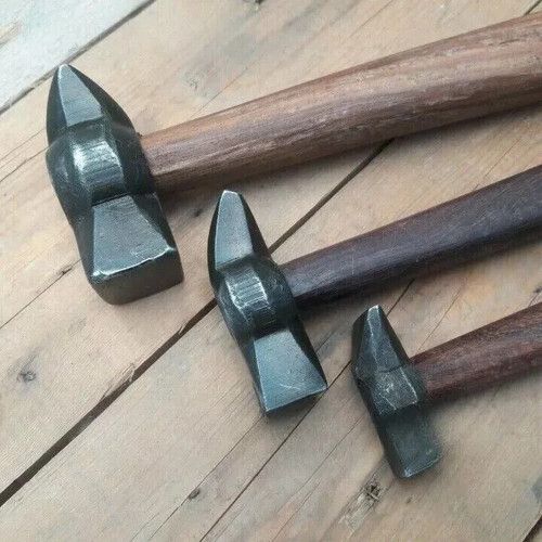 Set of 3 Black Iron Hammer Blacksmith Wooden Handle Heavy Duty Forging Tools