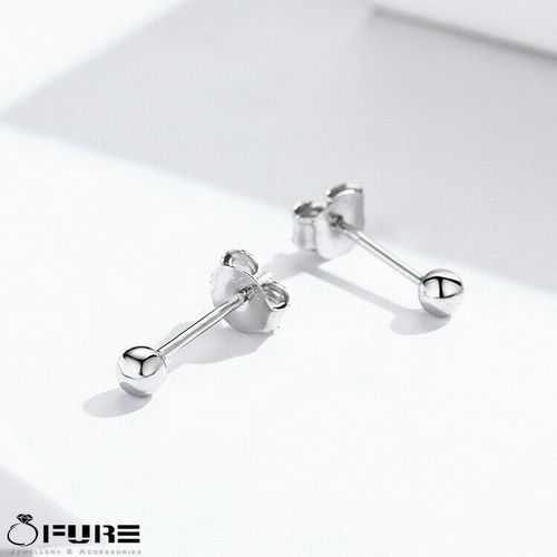 Tiny Small Hypoallergenic Solid 925 Sterling Silver Ball Bead Ear Stud Earrings — image 4