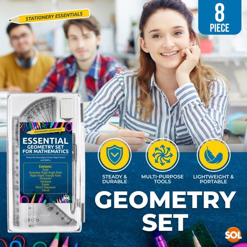 8 Pcs Professional Maths Geometry Set Compass Ruler Protractor Case School Exam — image 3