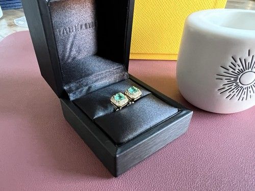 Emerald And Diamond Halo Yellow Gold Stud Earrings (Lab Created)