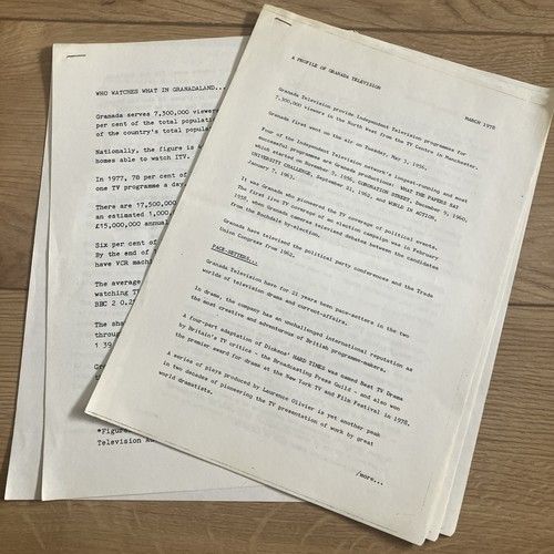 Granada Television history - 1978 promotional Itv Regional Channel press info