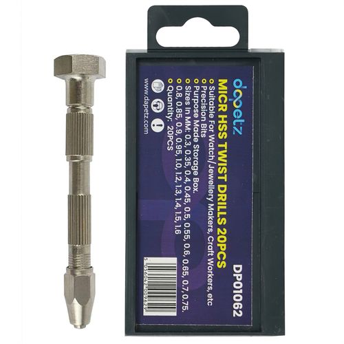 20PC Pin Vice Drill Set Mini Tiny Micro HSS Twist Bits 0.3-1.6mm Hand Tool Vise — image 1