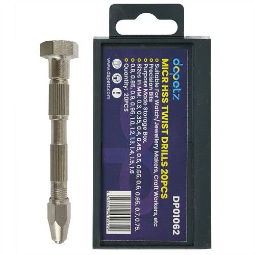 20PC Pin Vice Drill Set Mini Tiny Micro HSS Twist Bits 0.3-1.6mm Hand Tool Vise