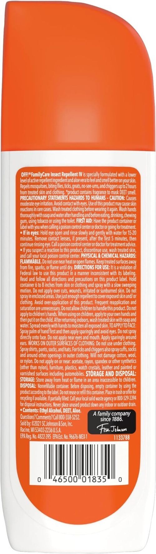 OFF! FamilyCare Insect Repellent IV Unscented With Aloe Vera Spray 6 oz (177ml) — image 6