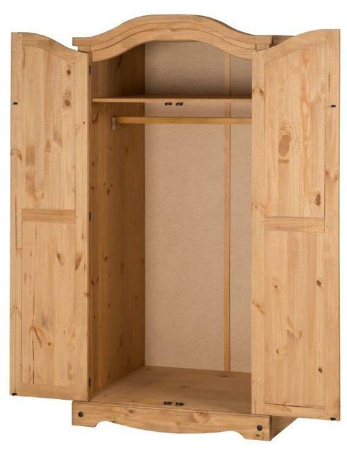 Corona Wardrobe 2 Door Arch Top Solid Wood Mexican Pine Wooden Double Robe — image 3