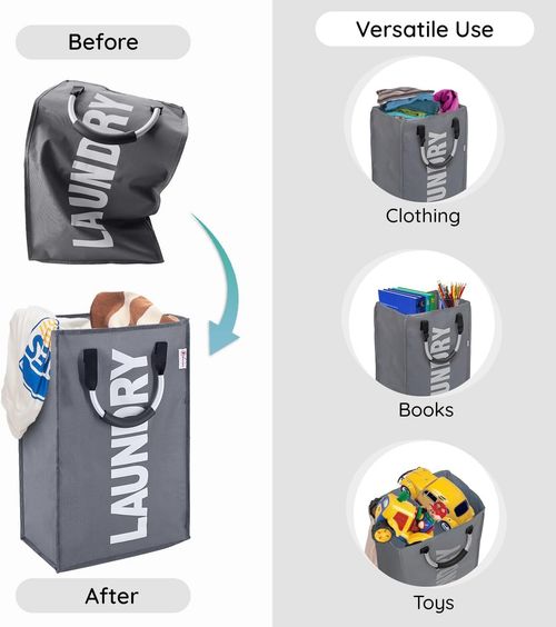 Laundry Basket Dirty Washing Clothes Storage Folding Bin Bag Hamper With Lid — image 3