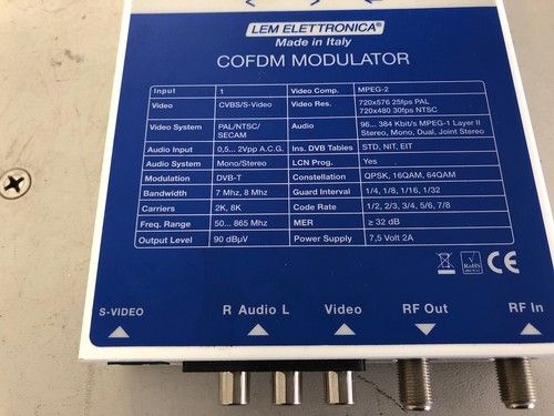 LEM Elettronica DM200 COFDM Modulator Digital TV RF Signal Encoder DVB-T MPEG-2