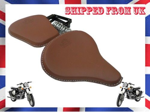 NEW HARLEY TYPE ROYAL ENFIELD FRONT REAR LEATHER SADDLE SEATS + Springs bracket