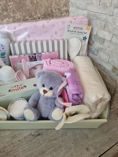 Pink baby shower hamper luxury baby girl basket newborn mum to be boxed gift set — image 6