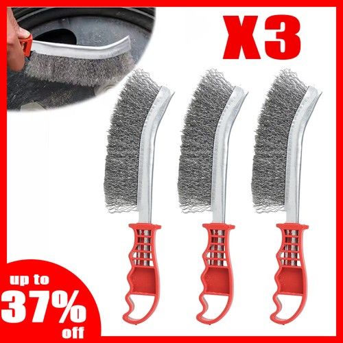 3X Heavy Duty Wire Hand Brush Stainless Steel Bristles Rust Paint Metal Removal