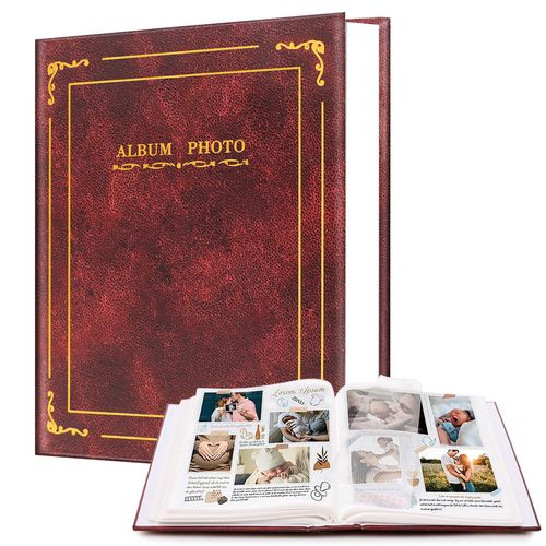 6"X4" Traditional Photo Album Memo Holder Photo Album with 200 Pockets Burgundy* — image 1