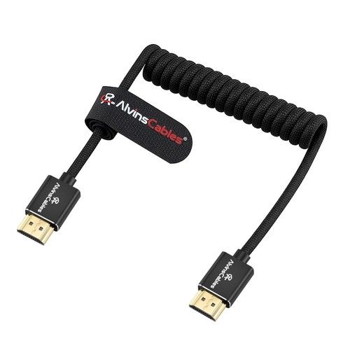 8K HDMI 2.1 Coiled Cable High-Speed Left Right Angle Braided for Atomos Ninja V