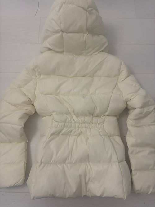 Moncler womens Cream Hooded Down Puffer Jacket Size S Nylon Zip Logo — image 3