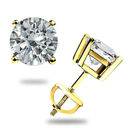 2.00 CT ROUND GRA MOISSANITE EARRINGS 14K YELLOW GOLD STUDS SCREW-BACK GIFT NEW