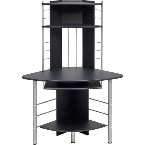 Compact Corner Computer Desk Workstation with Shelves for Home Office PC8g Black — image 5