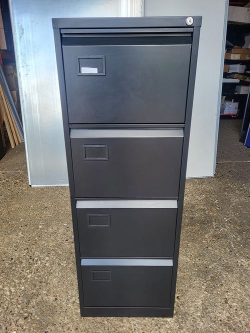 Office Black Filing Cabinet |  4 Drawer Steel Storage Lockable Unit - 132cm Tall — image 1