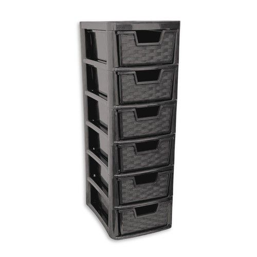 6 Tier Mini Rattan Plastic Storage Stationery Drawer Tower Unit Home & Office