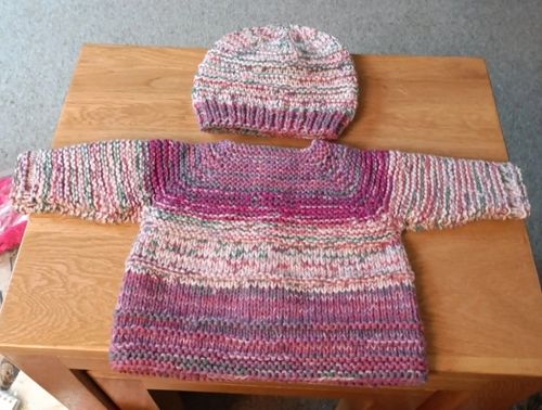 Hand Knitted Multicolour Wool Baby Cardigan & Hat Set 0-3 Months — image 4