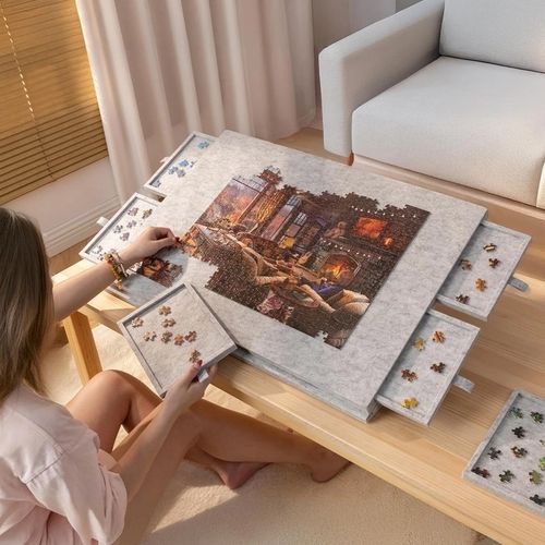 Felt Jigsaw Puzzle Board Portable Puzzle Storage-Table w/ 6 Slid Drawer 1000pcs — image 9