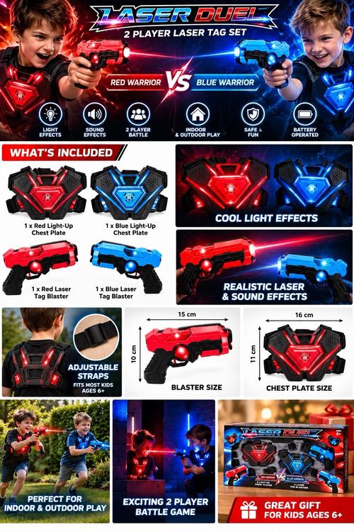 Laser Tag Quest Set 2 Blasters Light Up Chest Plates Childens Christmas Game 6+ — image 6