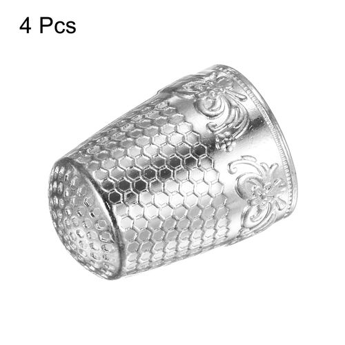 4pcs Sewing Thimble Copper Sewing Thimble Finger Protector, Silver Tone — image 3