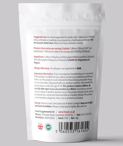 Caffeine Tablets 200mg Boost Pre Workout Energy Weight Loss Slimming Diet Pills — image 6