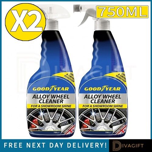 2 x GOODYEAR CAR ALLOY WHEEL CLEANER SPRAY 750ML FOR DIRT GRIME CLEANING SHINE