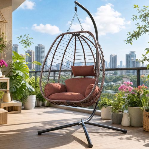 Hanging Egg Chair with Stand, Rattan Swing Chair, Garden Patio Indoor Outdoor Se — image 8