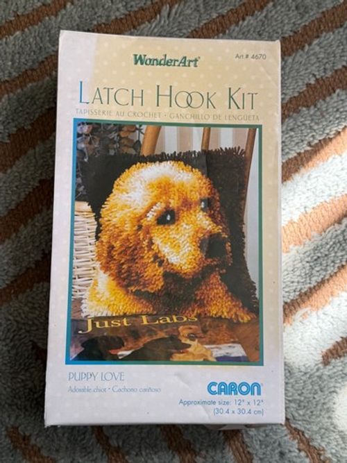 Vintage WonderArt Puppy Love Latch Hook Kit Labrador Dog Caron Unused Art 4670