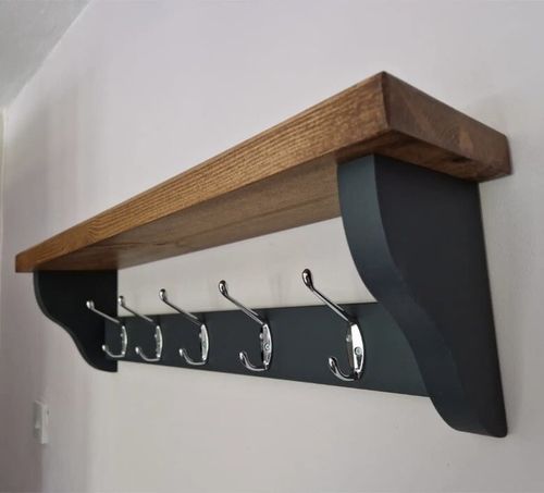 Coat Rack+Shelf Handmade Wall Mounted Floating Double Hooks Rustic  Farmhouse  — image 6