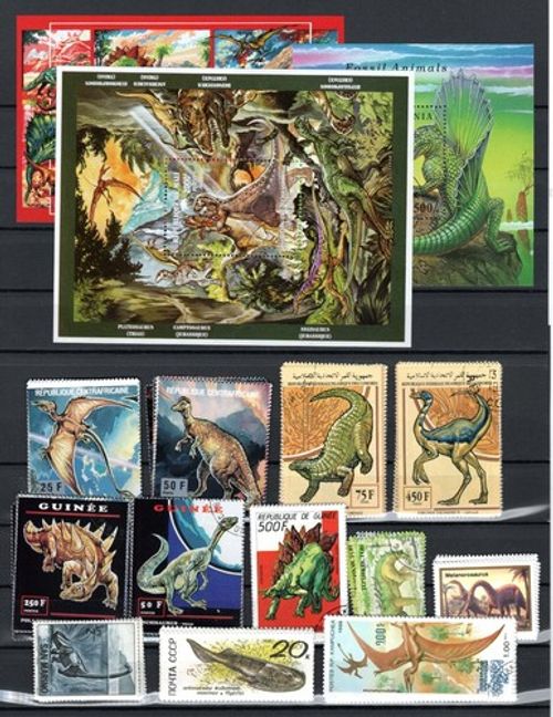 Nice collection of prehistoric animals (dinosaurs) stamped and mint.