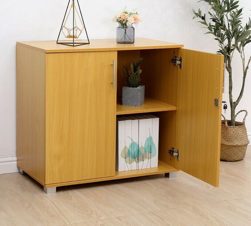 Beech Wood Storage Cabinet 2 Door Lockable Filing Cupboard Tool Shoe — image 2