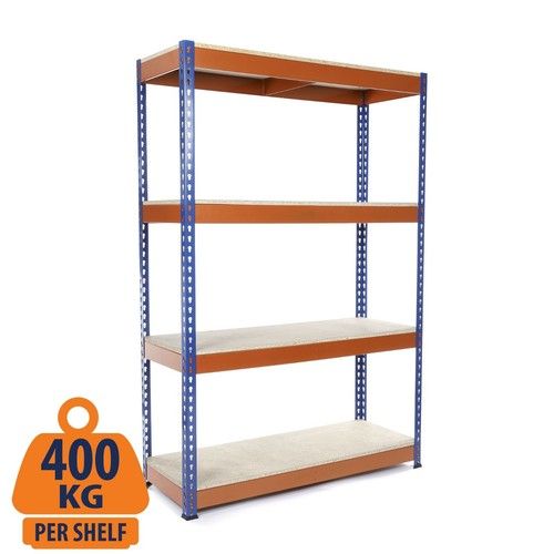 4 Tier Steel Shelving Heavy Duty Garage Storage/Racking Blue & Orange 400KG UDL