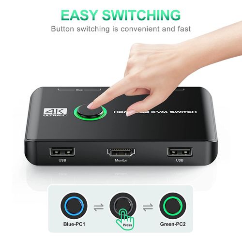 4K KVM Switch HDMI 2 Port Box, USB HDMI Switches for 2 Computers Share 2 Cable — image 3