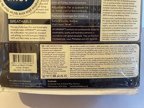 AIRWRAP MESH Cotbed Protector 4 Side Panels Crib Baby Bumper White Adjustable — image 11