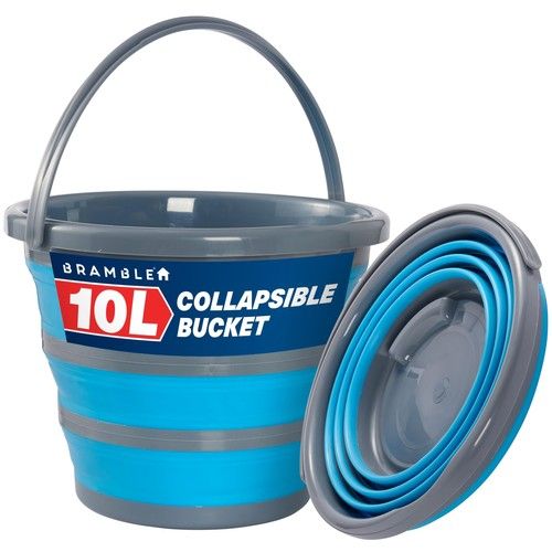 Bramble - 10L Collapsible Bucket, Foldable Space-Saving Silicone, Blue/Grey