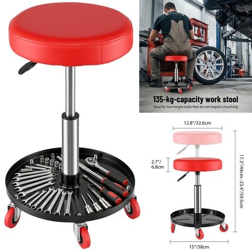 Rolling Mechanic Stool Adjustable Garage Seat 330 lbs Load with Wheels